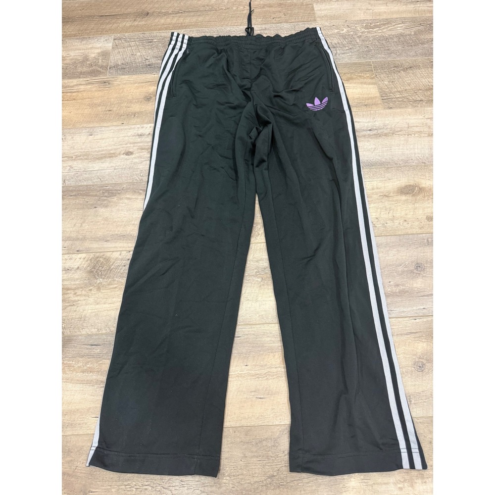 Adidas Originals Track Pants Black Purple Trefoil Logo Striped Ankle Zip